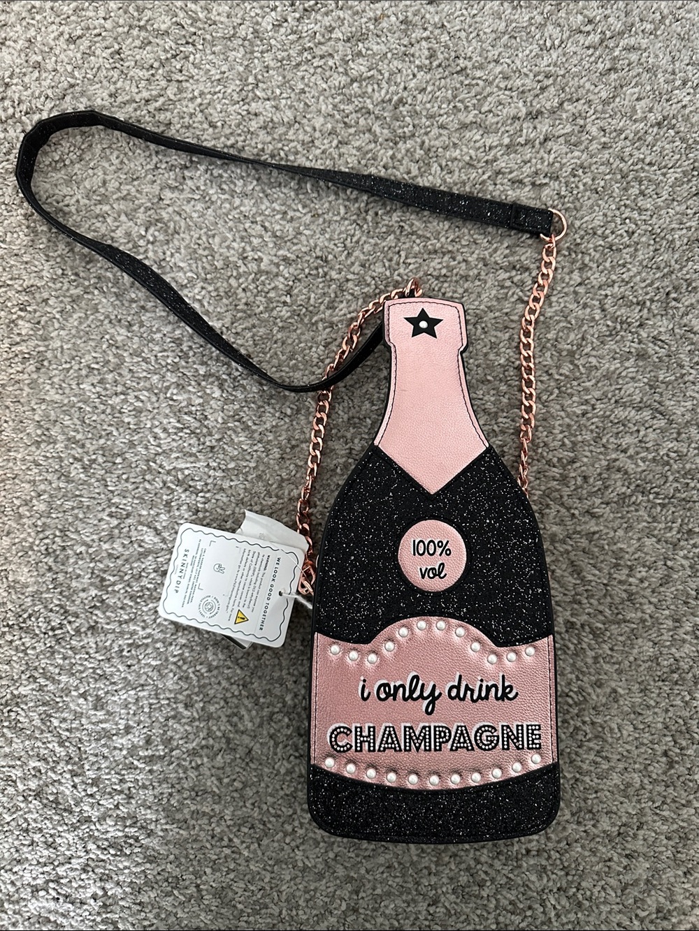 Champagne Bottle Crossbody Bag - Pink & Black